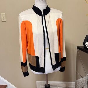 St. John Multicolor Cardigan - Orange, Black, White, Brown Size M pre-owned.